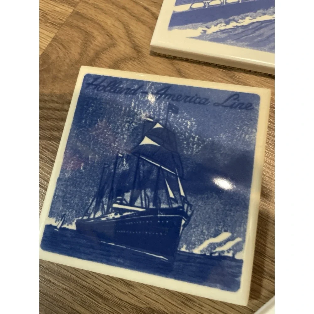 Holland America Line Coaster Delft Blue Tile Cruise Ship Coaster Zuiderdam Set 5